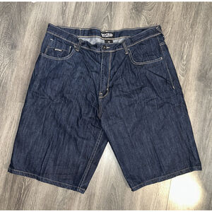 Vintage Enyce Mens 46 Baggy Jean Shorts Dark Wash Y2K Hip Hop Streetwear